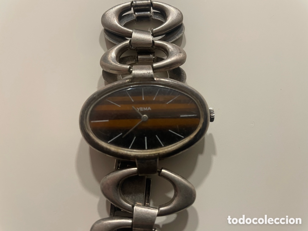 Relojes de pulsera: Reloj Se&ntilde;ora YEMA Plata Maciza Esfera Ojo de Tigre Mec&aacute;nico Francia A&ntilde;os 70