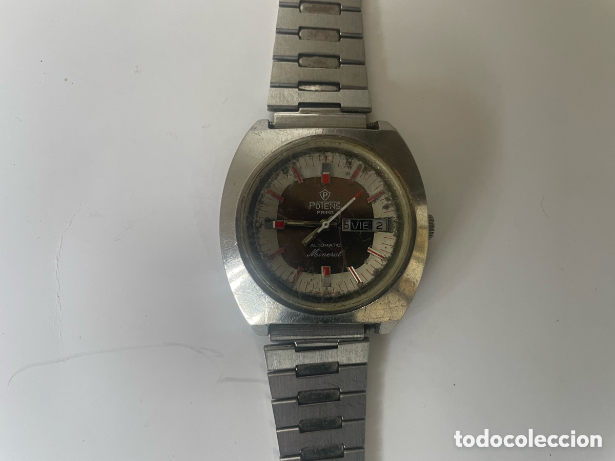 Relojes de pulsera: Reloj caballero Potens Prima Automatic Mineral d&iacute;a/fecha a&ntilde;os 70 acero funcionando