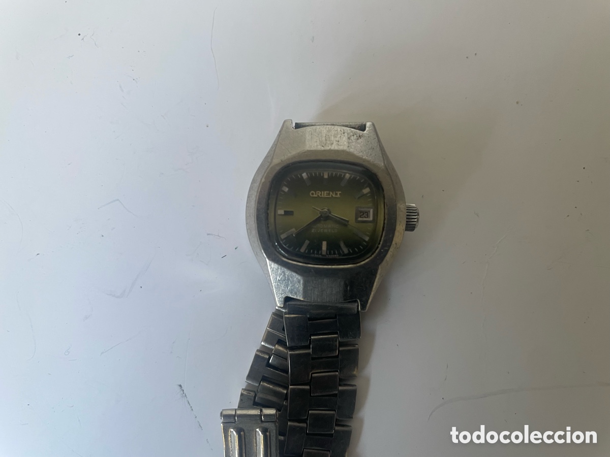 Relojes de pulsera: Reloj se&ntilde;ora Orient Autom&aacute;tico a&ntilde;os 70 esfera verde calendario acero funcionando