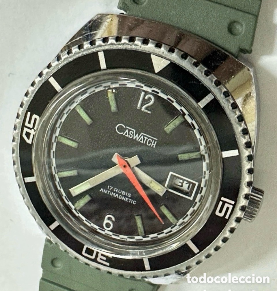 Orologi da polso: Antiguo Reloj CASWATCH DEVER'S Giratorio ANTIMAGNETIC WATERPROOF Date colecci&oacute;n Vintage
