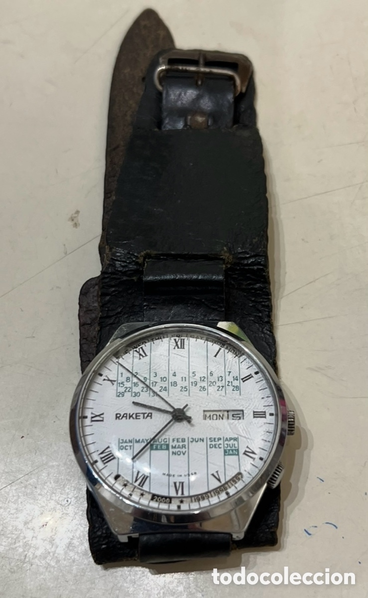 Relojes de pulsera: Reloj de Pulsera. RAKETA. Made in URSS. Calendario Perpetuo. Correa original. A&ntilde;os 80.