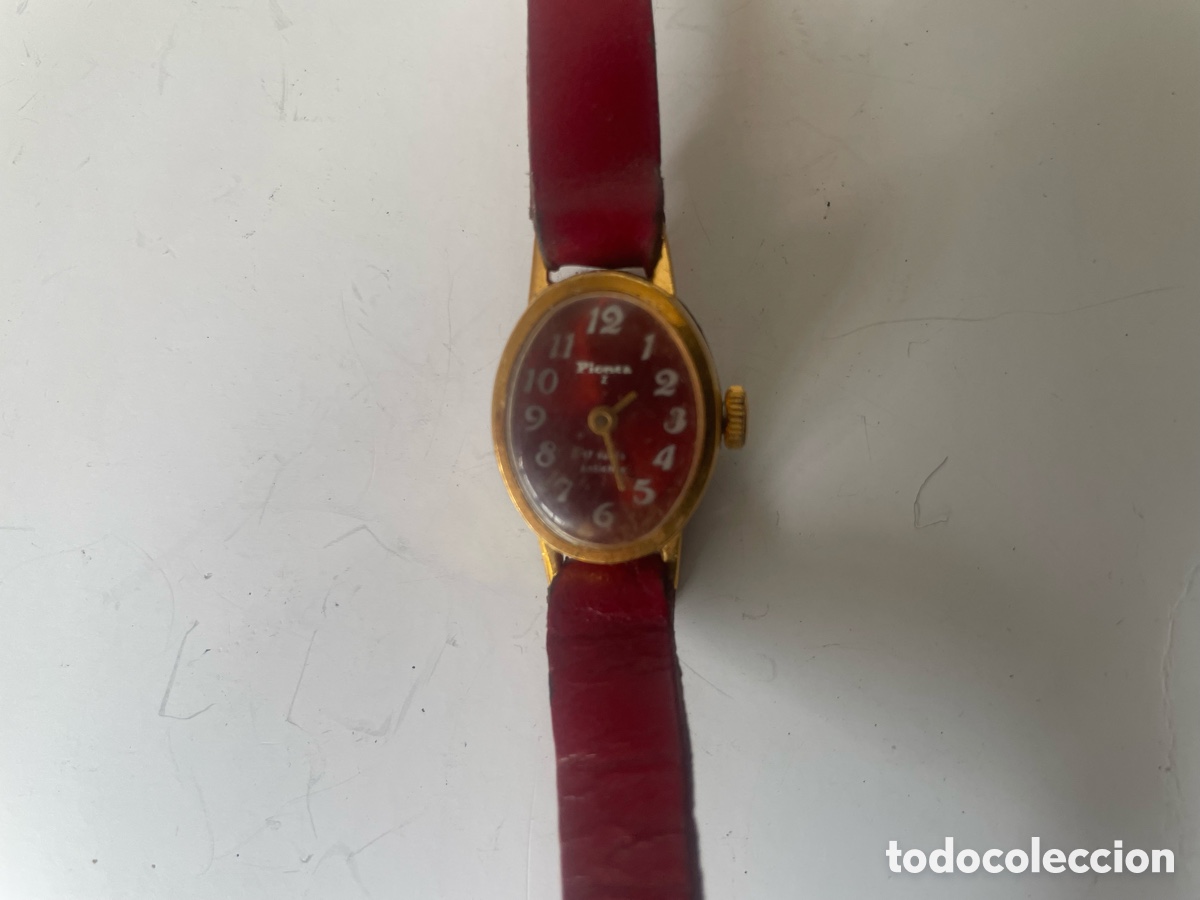 Relojes de pulsera: Pionea Z 17 Rubis Antichoc Se&ntilde;ora Oval Chapado Oro 10 Micras Esfera Roja A&ntilde;os 60-70 Funcionando