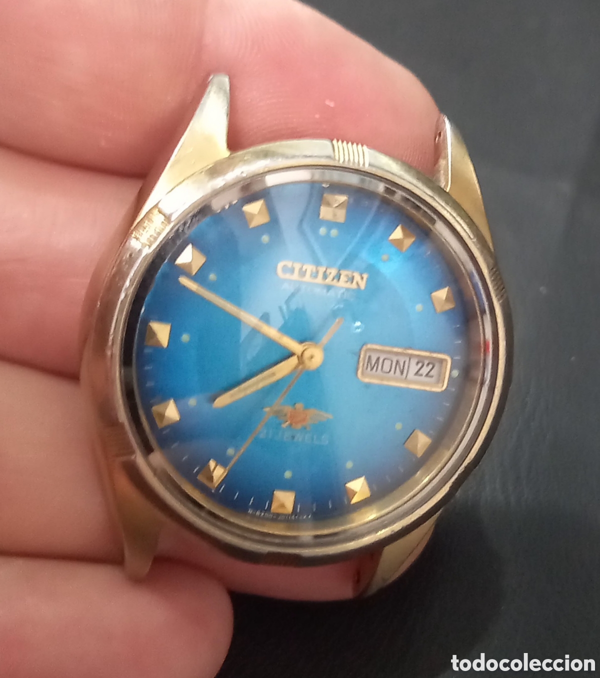 Relojes de pulsera: RELOJ CITIZEN AGUILA 7 AUTOMATICO ANTIGUO CAJA CHAPADO ORO HERMOSO TABLERO AZUL CIELO