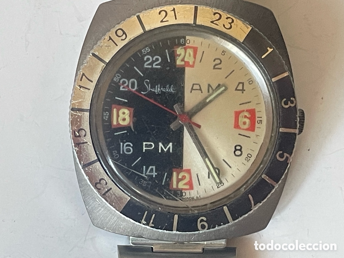 Relojes de pulsera: Reloj Sheffield AM PM 24 Horas Vintage Swiss Made 44mm