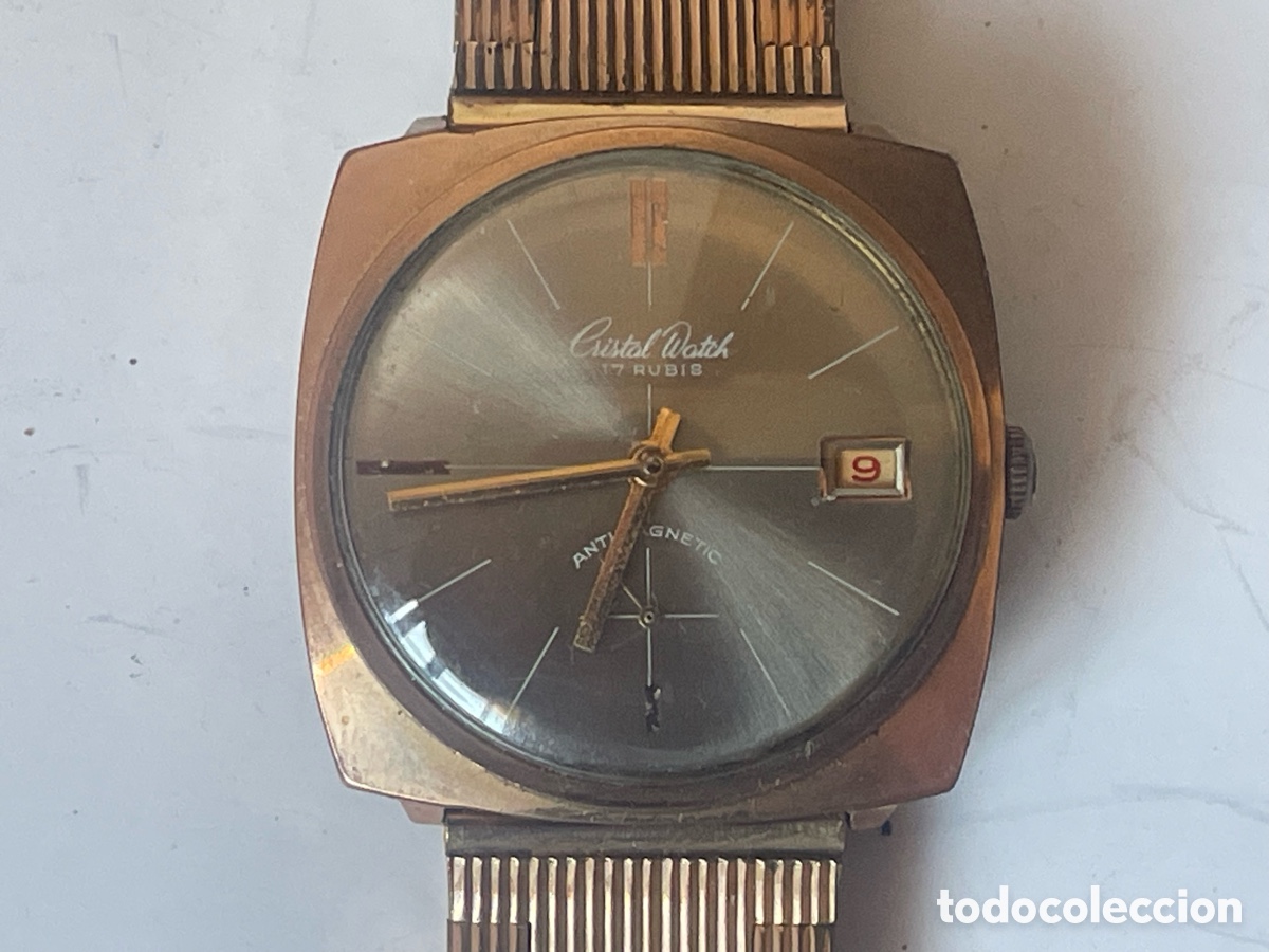 Relojes de pulsera: Reloj Cristal Watch 17 Rubis Acabado Dorado Antimagnetic Funciona