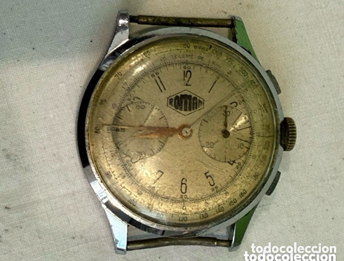 Relojes de pulsera: Cron&oacute;grafo Suizo Roman Vintage A&ntilde;os 40 50 Mec&aacute;nico Original Funciona.