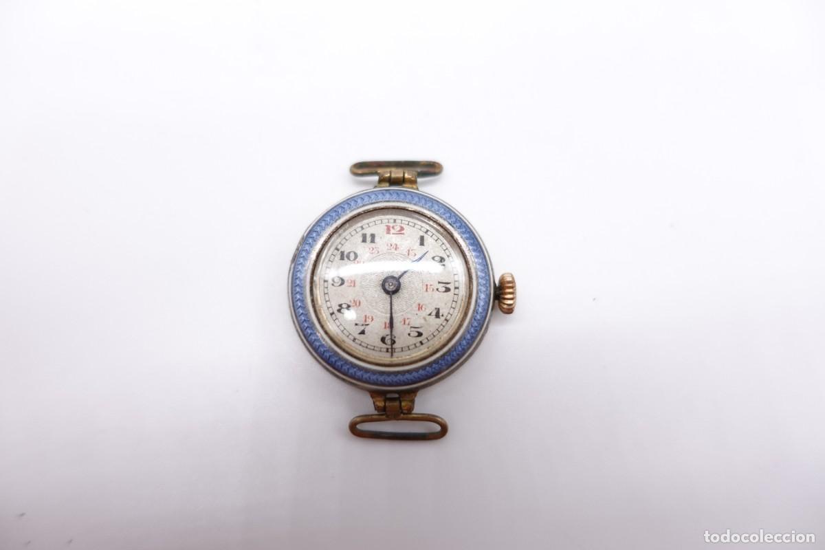 Armbanduhren: RELOJ DE PULSERA DE CUERDA DAMA ANTIGUO CON BISEL ESMALTADO AZUL