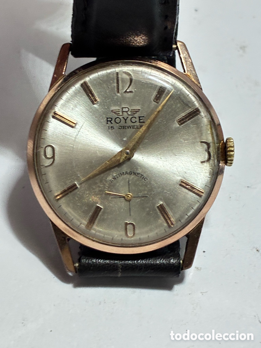 Relojes de pulsera: Reloj Royce carga manual caja chapada vintage