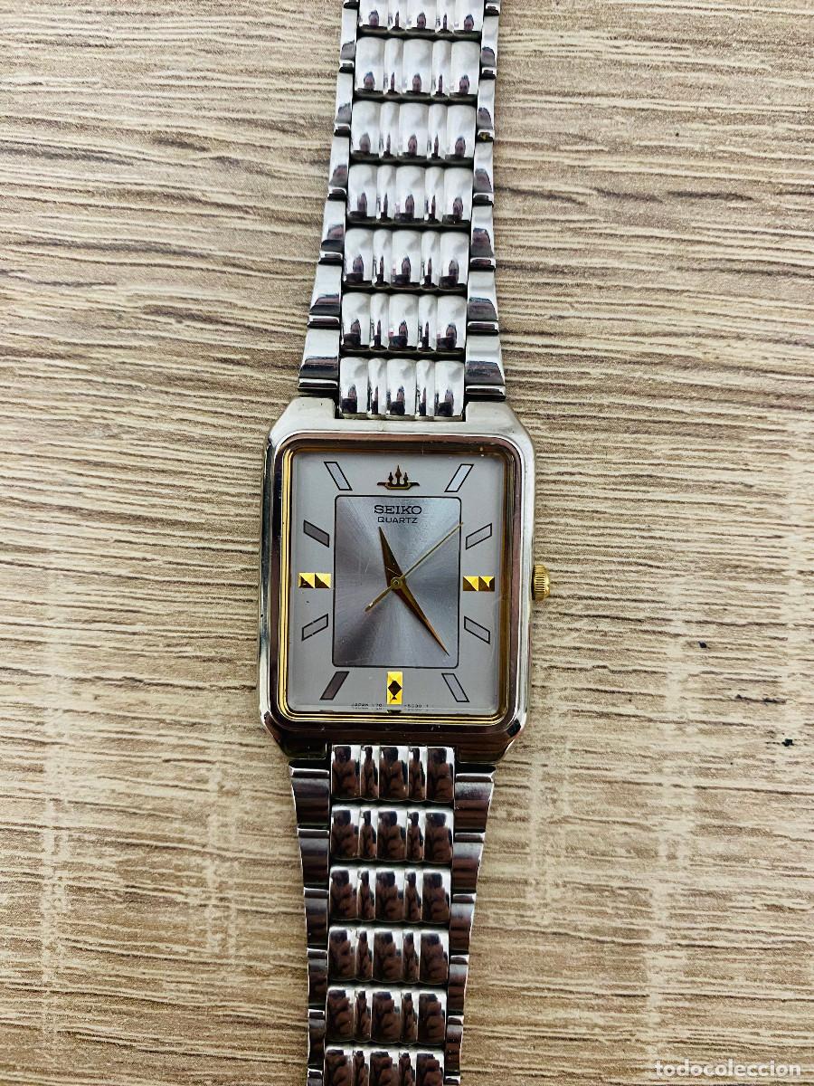 Relojes de pulsera: Reloj Seiko Cuarzo Rectangular Dorado