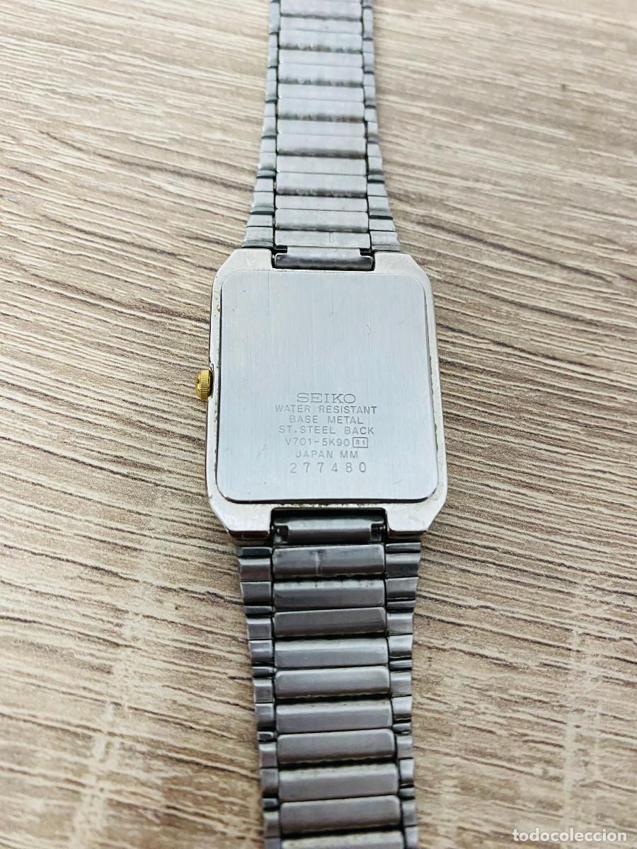 Relojes de pulsera: Reloj Seiko Cuarzo Rectangular Dorado - Foto 3