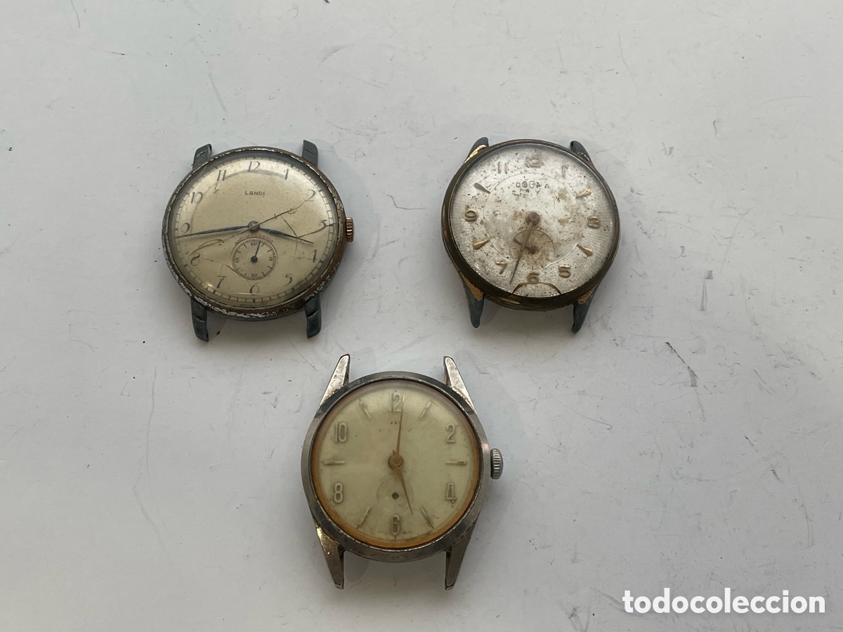 Relojes de pulsera: Lote 3 relojes vintage mec&aacute;nicos para piezas - Landi, Dogma, Multy