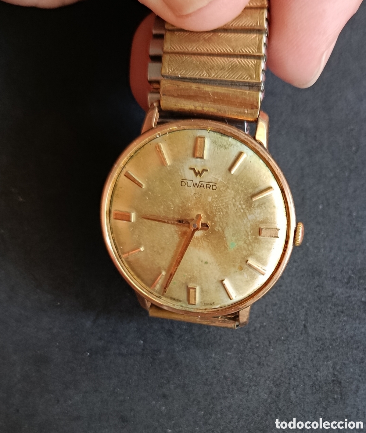Relojes de pulsera: RELOJ SUIZO VINTAGE DE PULSERA DUWARD CHAPADO EN ORO - LE FALTA EL CRISTAL- FUNCIONA