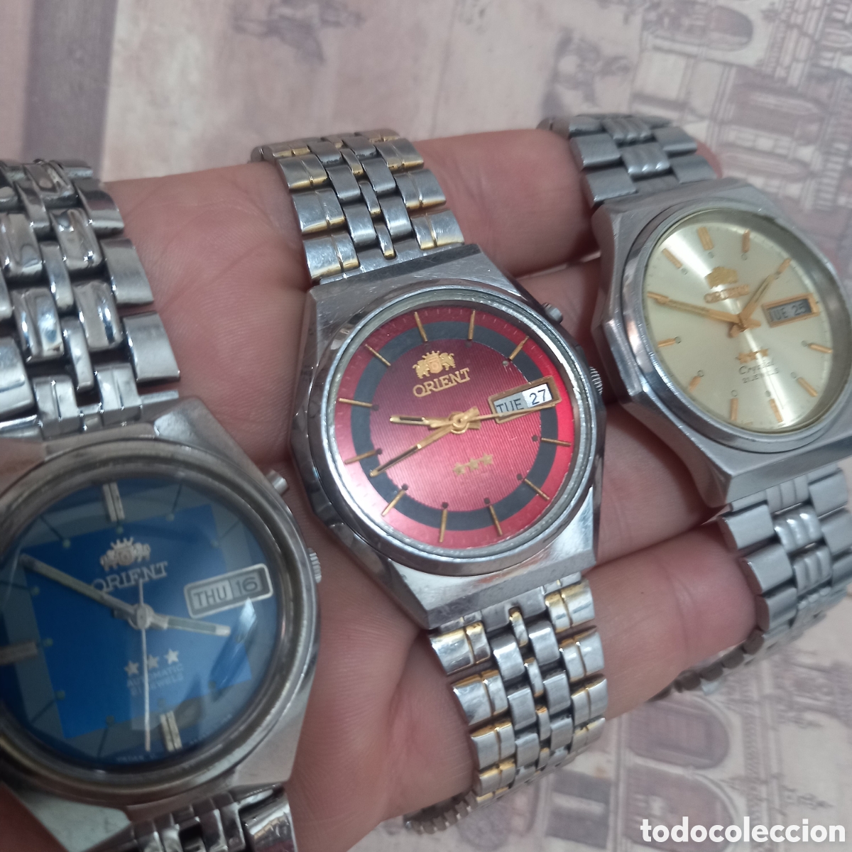 Relojes de pulsera: RELOJ ORIENT AUTOMATICO ANTIGUO LOTE 3 RELOJES DE COLECCION 3 ESTRELLAS ROJO SANGRE TORO AZUL ETC