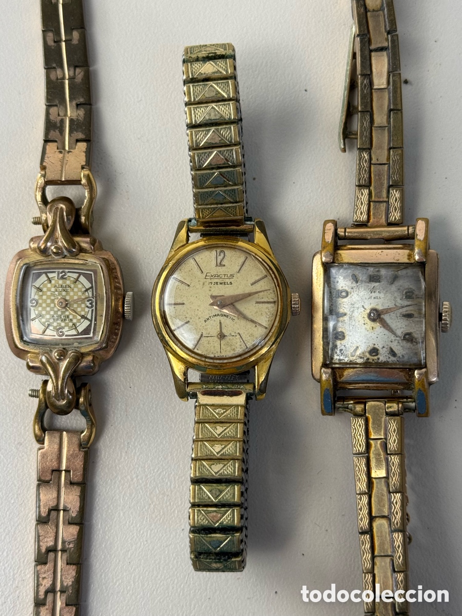 Relojes de pulsera: Lote 3 relojes joya de se&ntilde;ora funcionando. Exactus 17 jewels alaben luxe 15 rub&iacute;s etc
