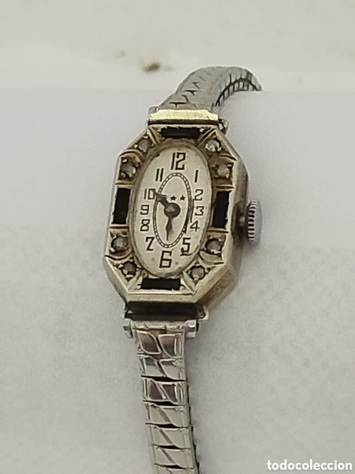 Relojes de pulsera: Antiguo reloj suizo de Oro d&eacute; 18k con brillantes de Dama de 1930/40 funciona bien.