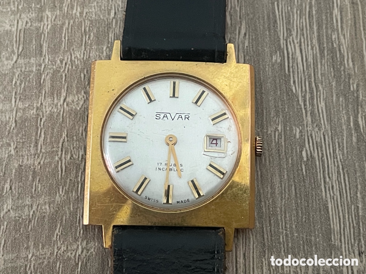 Relojes de pulsera: Reloj Savar 17 rubis Incabloc con fecha, cuerda manual, 28 mm
