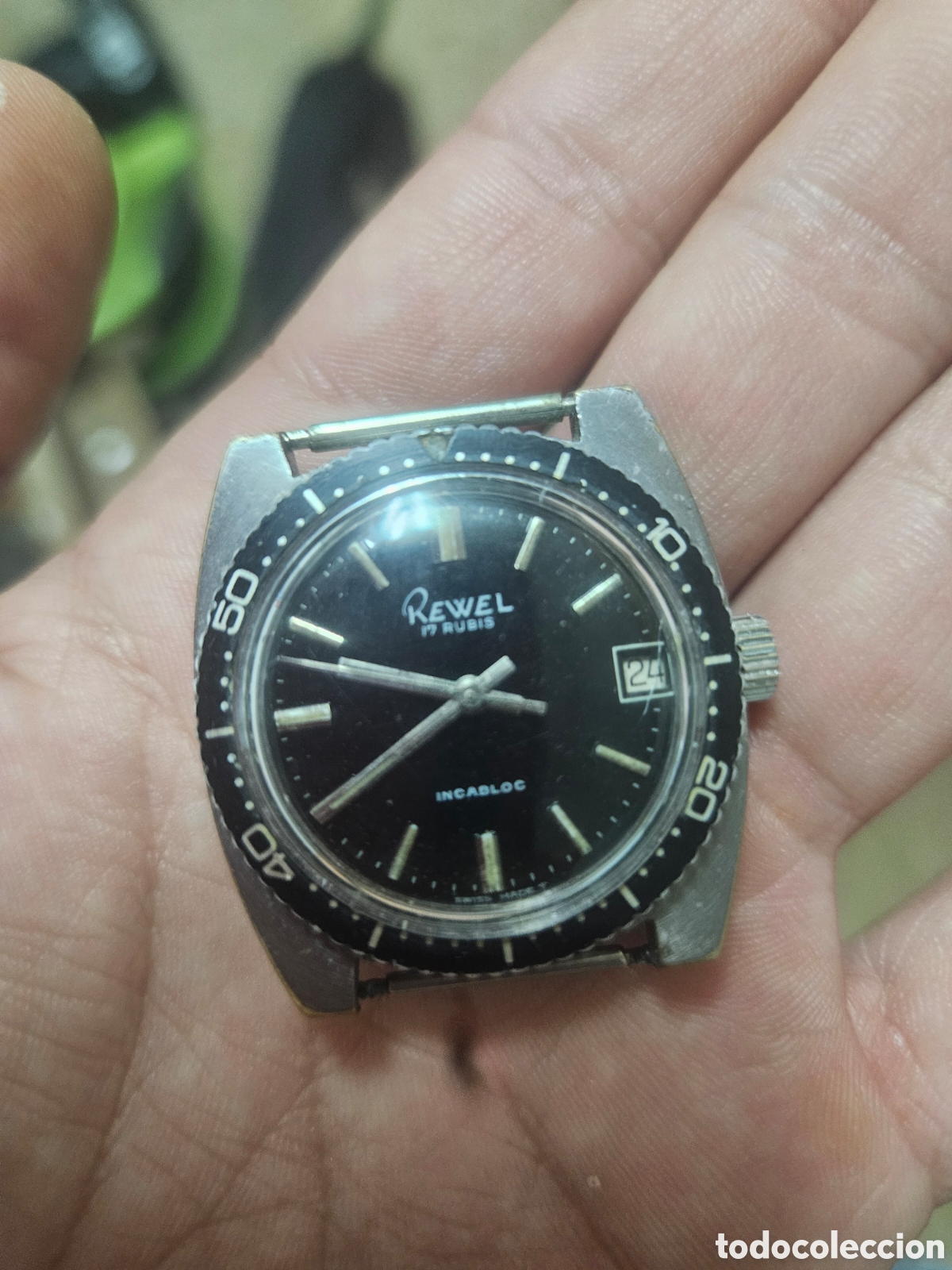 Relojes de pulsera: Reloj Vintage Diver Rewel 17 Rubis Incabloc - A&ntilde;os 70 - Swiss Made - Colecci&oacute;n