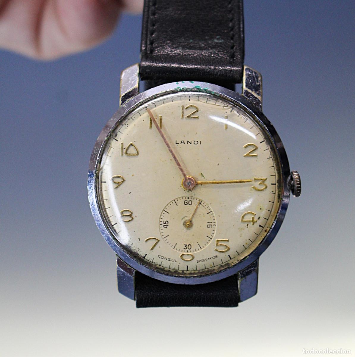 Armbanduhren: Reloj de pulsera Landi de cuerda. A&ntilde;os 40 &oacute; 50. Estilo art dec&oacute; tard&iacute;o.