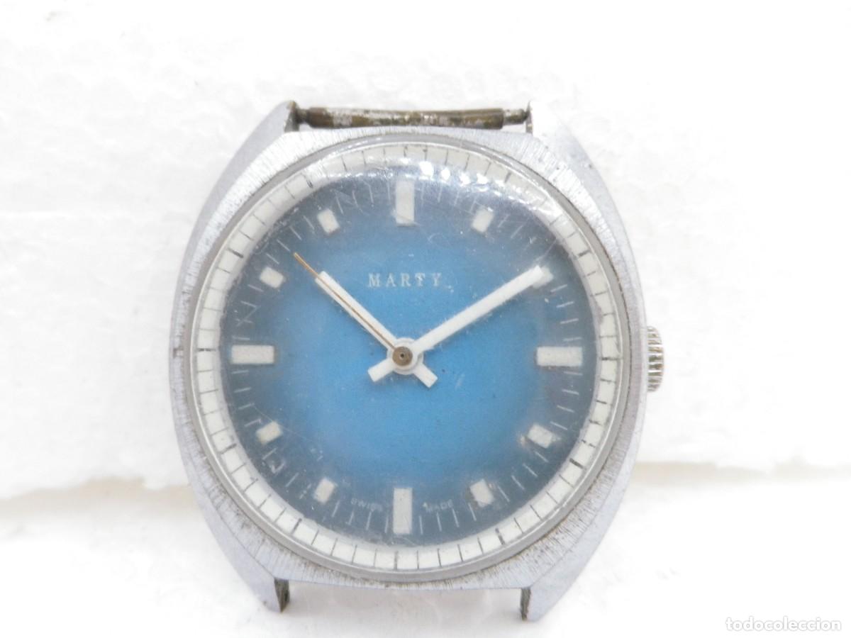 Relojes de pulsera: Reloj Suizo MARTY Mec&aacute;nico Cuerda Azul Vintage Space Age Colecci&oacute;n Raro 70s