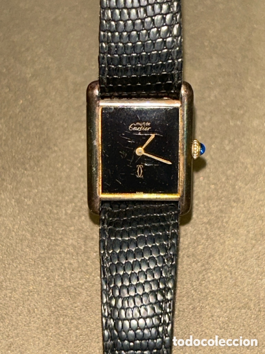 Montres - Cartier: EXCLUSIVO RELOJ MUST DE CARTIER TANK &ldquo;BLACK DIAL&rdquo; VERMEIL PLATA 925, REF:6128525 &iexcl;FUNCIONANDO!