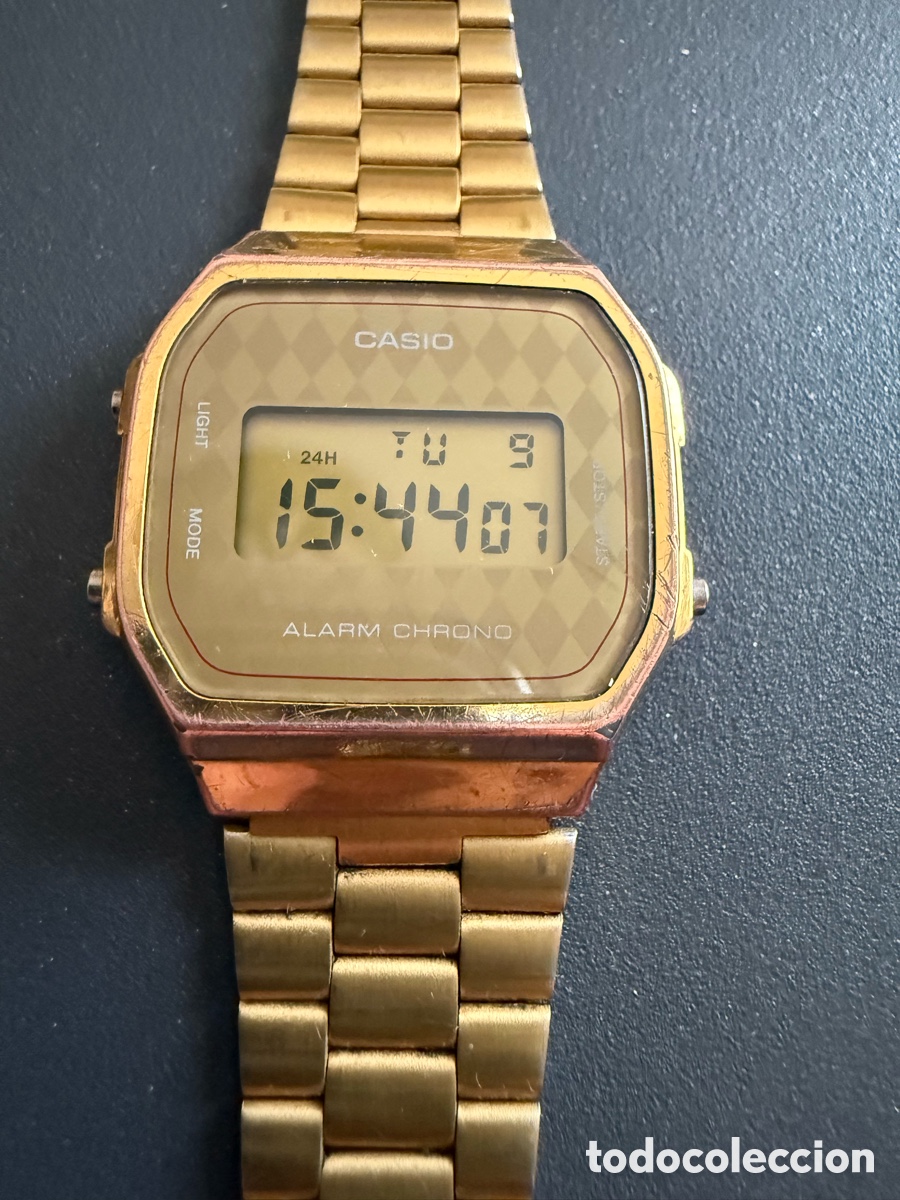 Relojes - Casio: . RELOJ CASIO. A 168. Dorado. Funcionando. Modelo dif&iacute;cil. Rombos - Foto 1