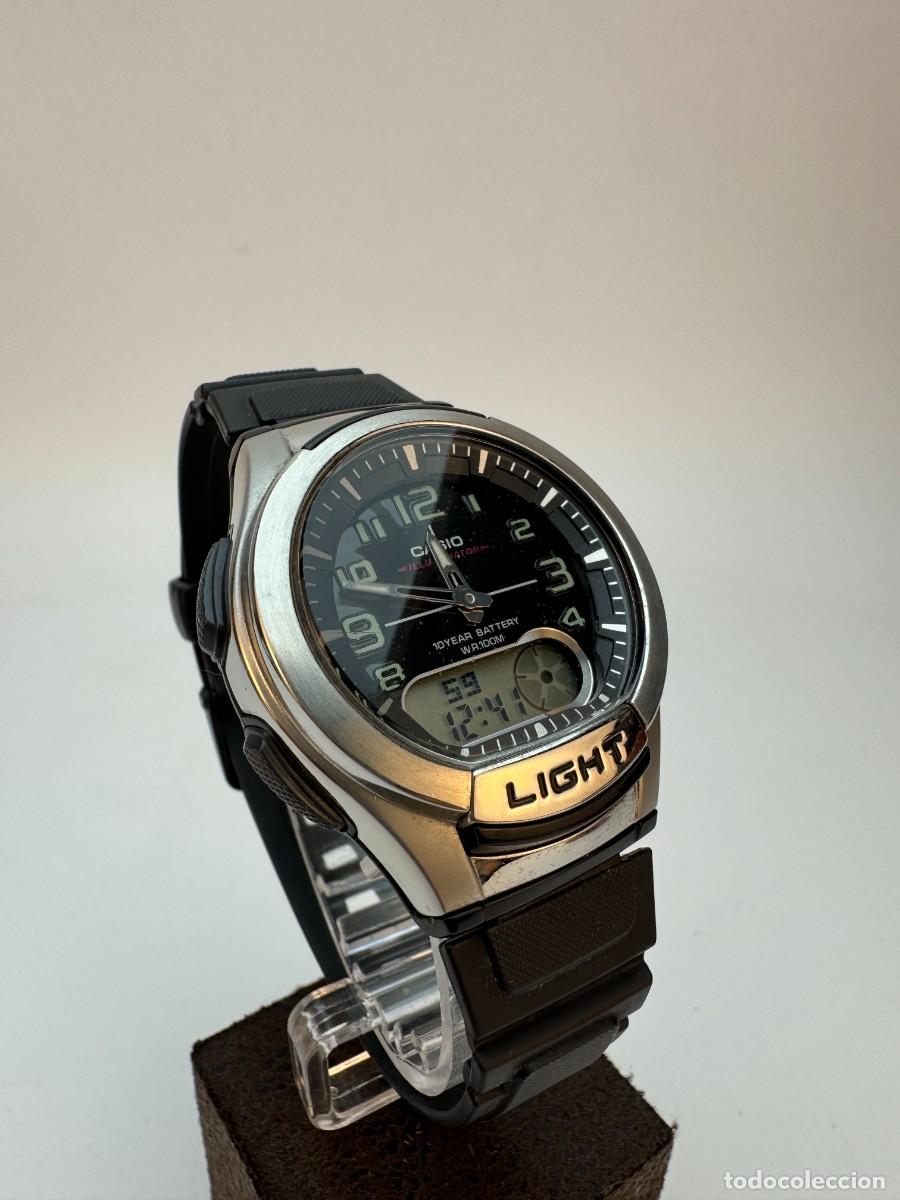 Relojes - Casio: Reloj vintage para hombre Casio Illuminator AQ-180W World Time 3793