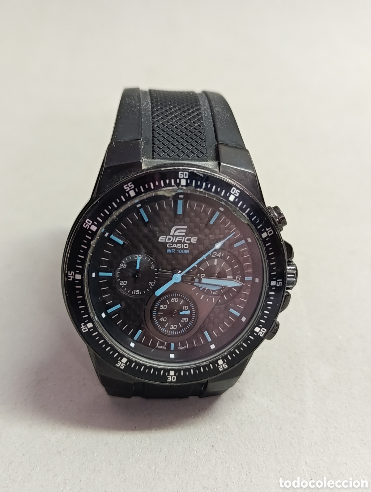 Uhren - Casio: RELOJ DE PULSERA CASIO EDIFICE, NEGRO, DETALLES AZULES.