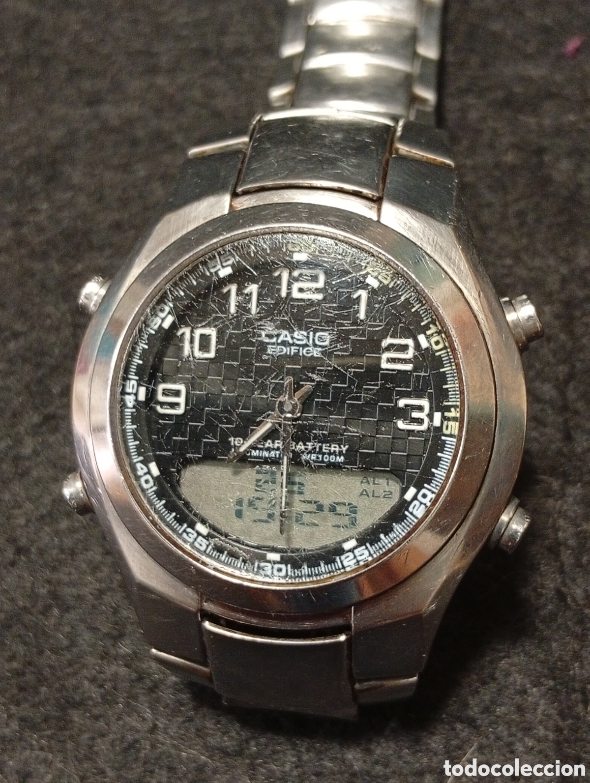 Relojes - Casio: Reloj modelo Casio Edificie con pantalla digital y anal&oacute;gica acero inoxidable vintage a&ntilde;os 2000-2008
