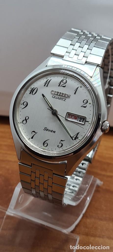 Relojes - Citizen: Reloj (Vintage) CITIZEN de cuarzo en acero esfera blanca, doble calendario las tres, correa original - Foto 2 - 291249658