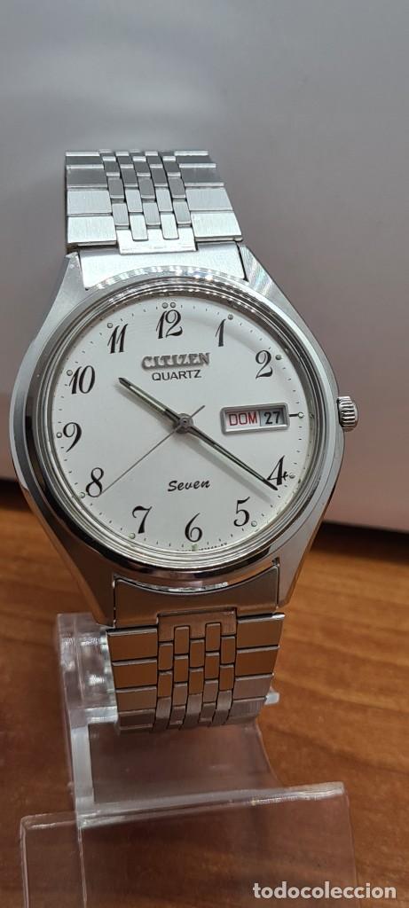 Relojes - Citizen: Reloj (Vintage) CITIZEN de cuarzo en acero esfera blanca, doble calendario las tres, correa original - Foto 3 - 291249658