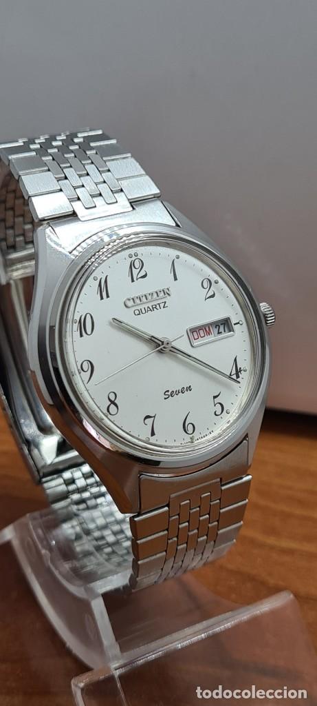 Relojes - Citizen: Reloj (Vintage) CITIZEN de cuarzo en acero esfera blanca, doble calendario las tres, correa original - Foto 5 - 291249658