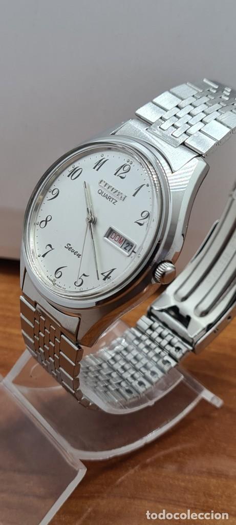 Relojes - Citizen: Reloj (Vintage) CITIZEN de cuarzo en acero esfera blanca, doble calendario las tres, correa original - Foto 6 - 291249658
