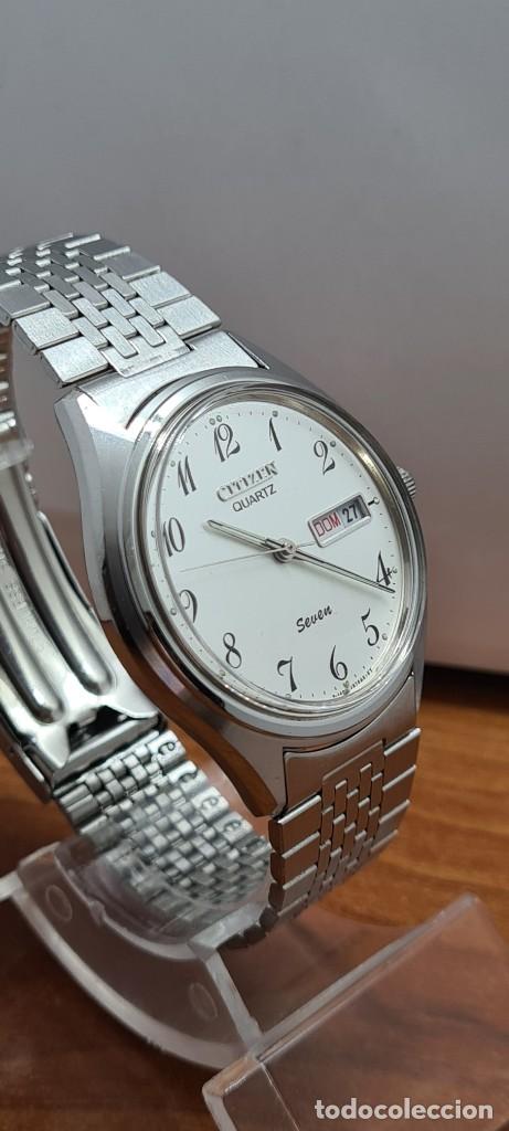 Relojes - Citizen: Reloj (Vintage) CITIZEN de cuarzo en acero esfera blanca, doble calendario las tres, correa original - Foto 7 - 291249658