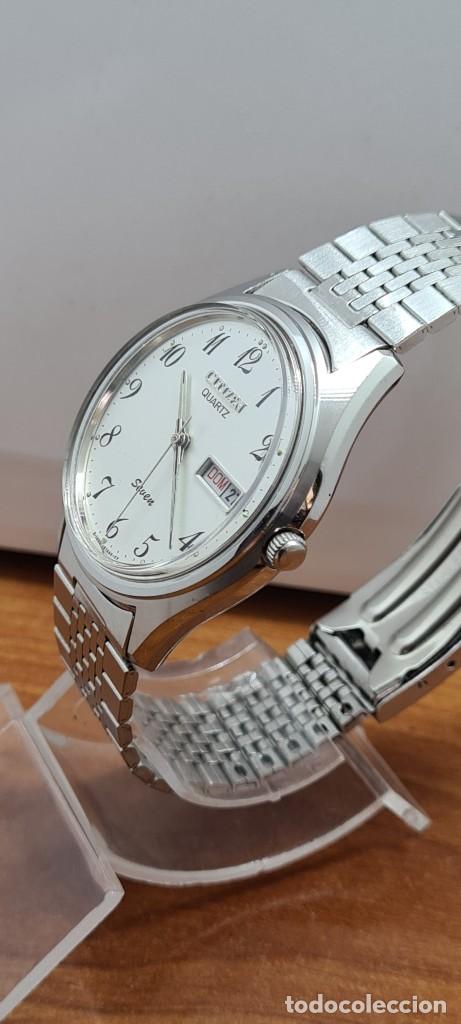 Relojes - Citizen: Reloj (Vintage) CITIZEN de cuarzo en acero esfera blanca, doble calendario las tres, correa original - Foto 8 - 291249658
