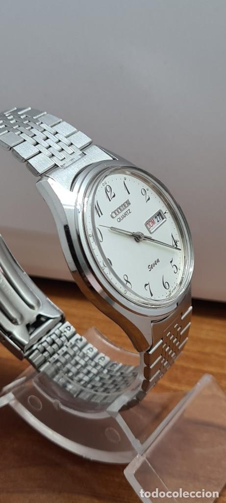 Relojes - Citizen: Reloj (Vintage) CITIZEN de cuarzo en acero esfera blanca, doble calendario las tres, correa original - Foto 9 - 291249658