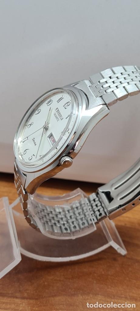 Relojes - Citizen: Reloj (Vintage) CITIZEN de cuarzo en acero esfera blanca, doble calendario las tres, correa original - Foto 10 - 291249658