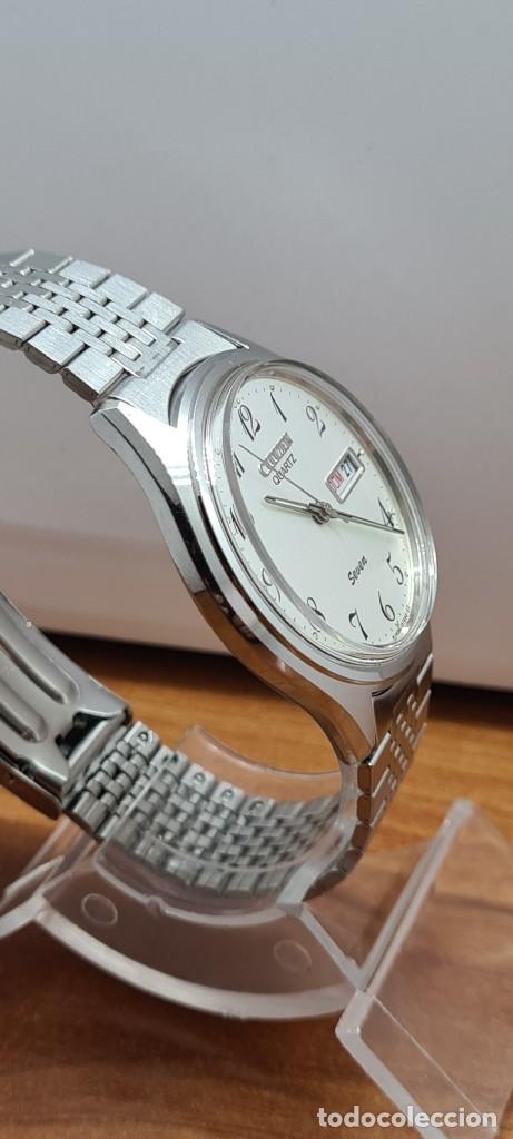 Relojes - Citizen: Reloj (Vintage) CITIZEN de cuarzo en acero esfera blanca, doble calendario las tres, correa original - Foto 11 - 291249658