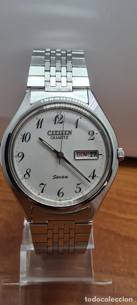 Relojes - Citizen: Reloj (Vintage) CITIZEN de cuarzo en acero esfera blanca, doble calendario las tres, correa original - Foto 12 - 291249658