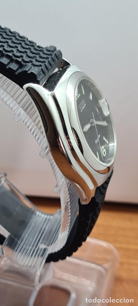 Relojes - Citizen: Reloj (Vintage) CITIZEN automático acero con máquina vista, esfera negra, calendario correa silicona - Foto 8 - 291309818