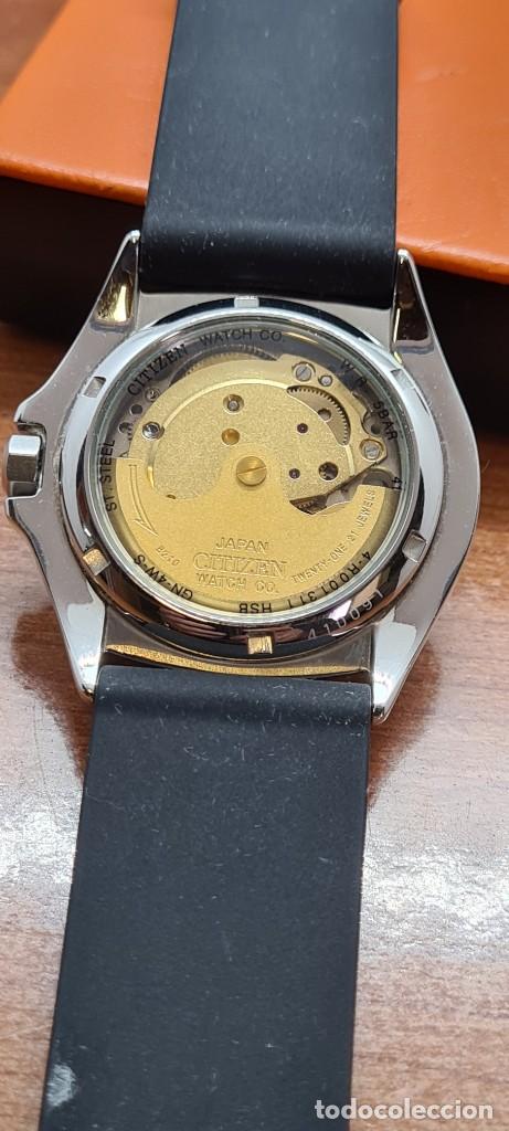 Relojes - Citizen: Reloj (Vintage) CITIZEN automático acero con máquina vista, esfera negra, calendario correa silicona - Foto 11 - 291309818