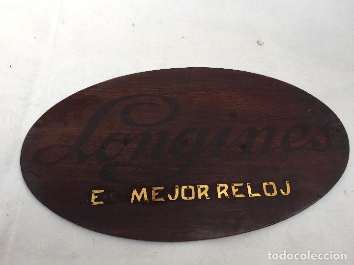 Herramientas de relojes: PLACA PROPAGANDA LONGINES , MADERA  DE CEDRO - Foto 3