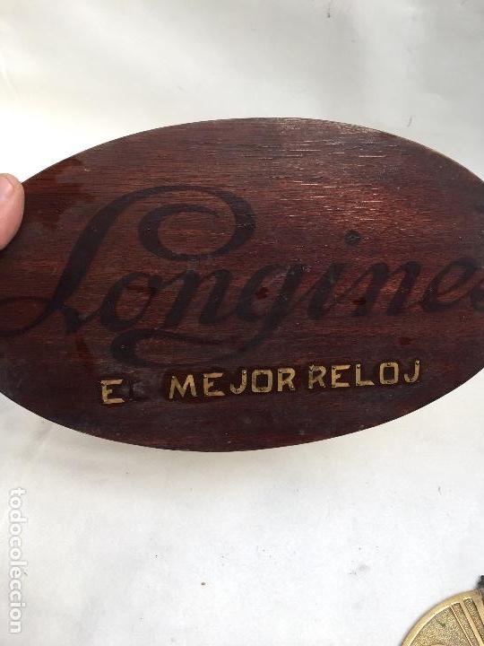 Herramientas de relojes: PLACA PROPAGANDA LONGINES , MADERA  DE CEDRO - Foto 1