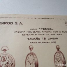 Herramientas de relojes: ANTIGUA LÁMINA DE PROPAGANDA DE.J. G. GIROD- MIDE 27 X 27 CM.. Lote 133028926