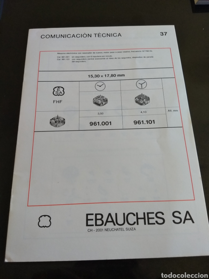 Herramientas de relojes: EBAUCHES SA Comunicaci&oacute;n t&eacute;cnica 37 - Foto 1