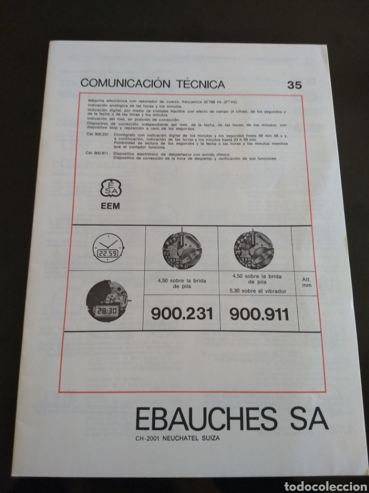 Herramientas de relojes: EBAUCHES SA Comunicaci&oacute;n t&eacute;cnica 35 - Foto 1