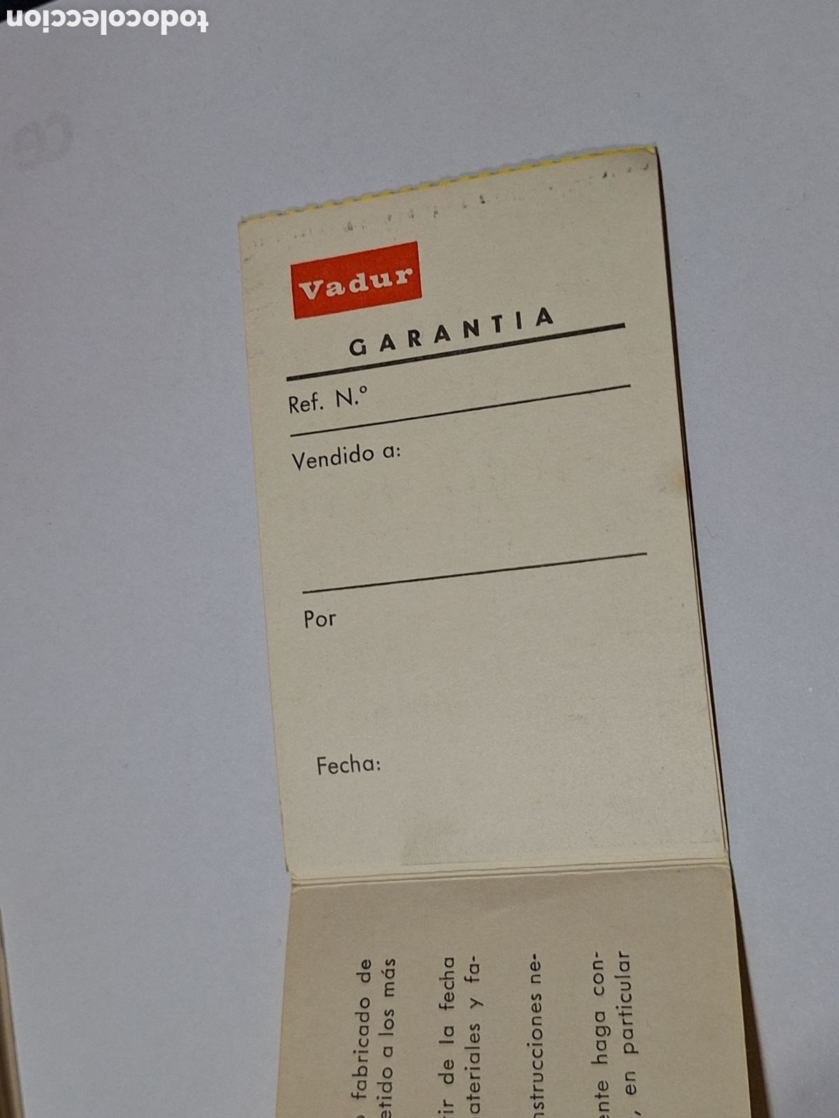 Herramientas de relojes: Certificado de garant&iacute;a reloj Vadur . - Foto 3