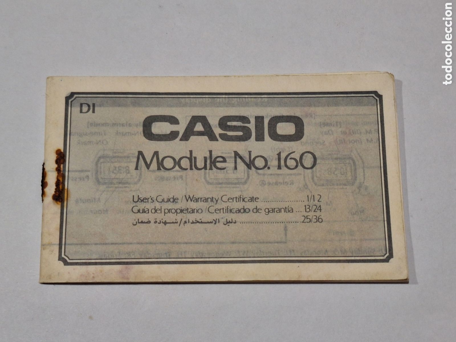 Herramientas de relojes: Certificado de garant&iacute;a y gu&iacute;a reloj Casio 160 . - Foto 1