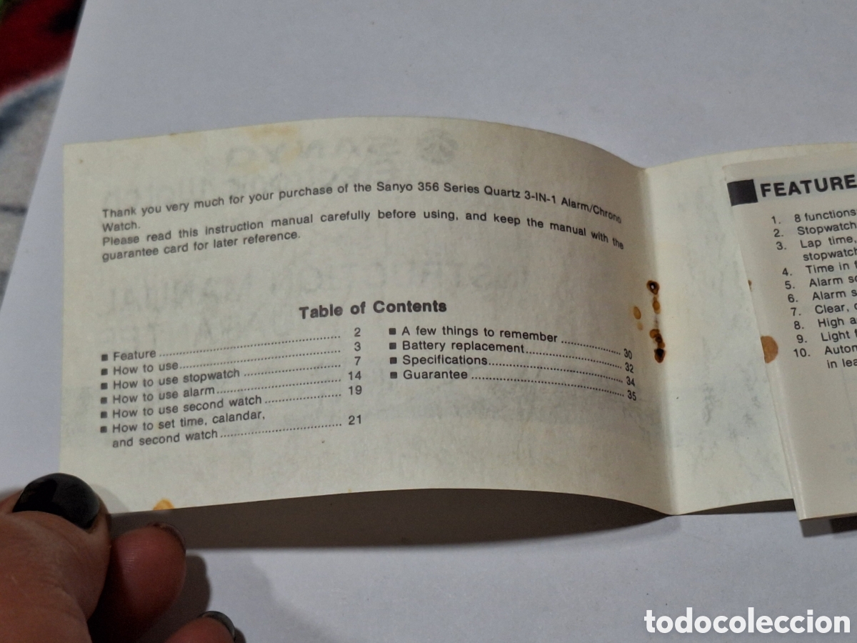 Herramientas de relojes: Certificado de garant&iacute;a e instrucciones reloj Sanyo . En ingl&eacute;s. - Foto 7