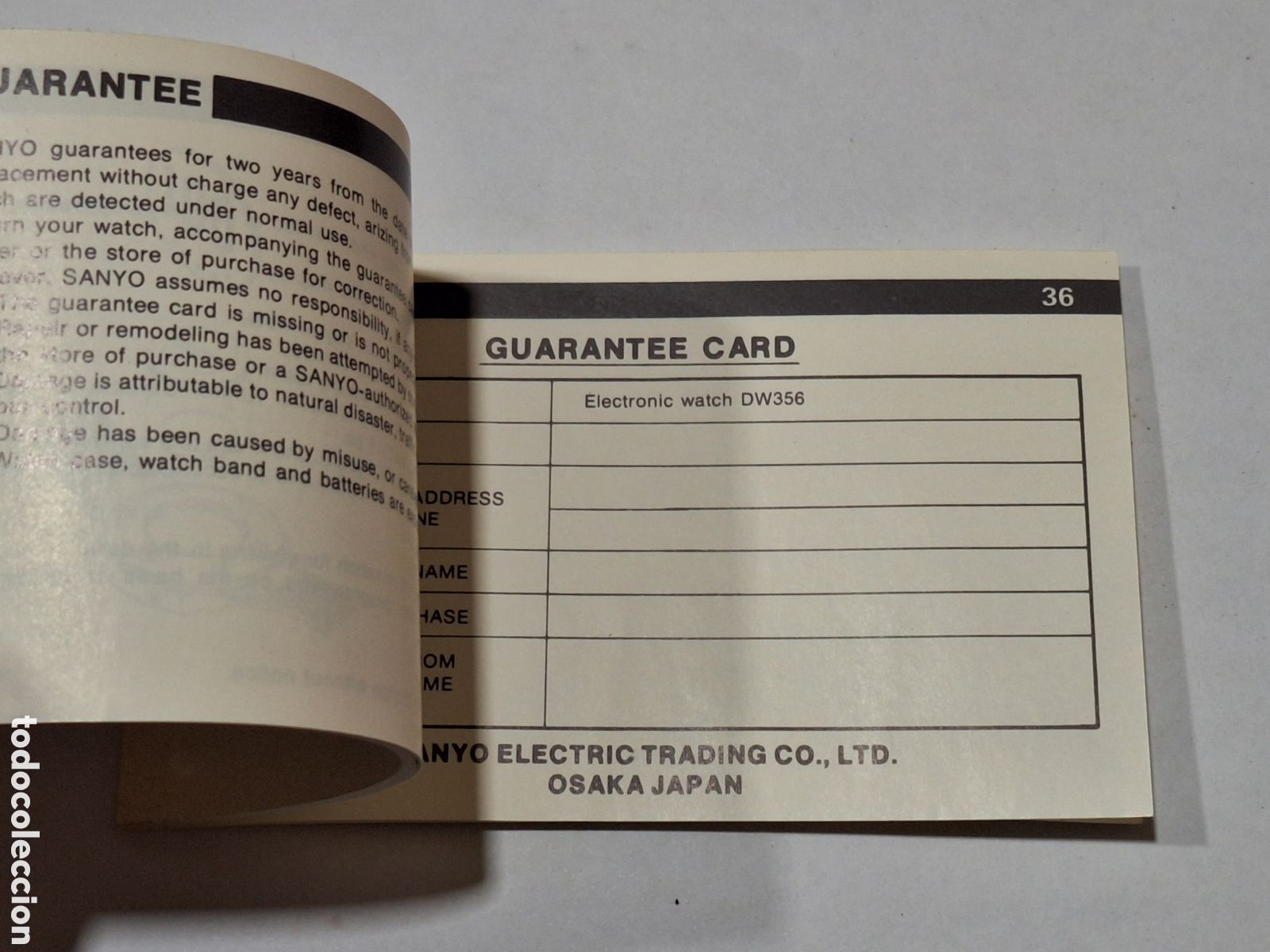 Herramientas de relojes: Certificado de garant&iacute;a e instrucciones reloj Sanyo . En ingl&eacute;s. - Foto 3