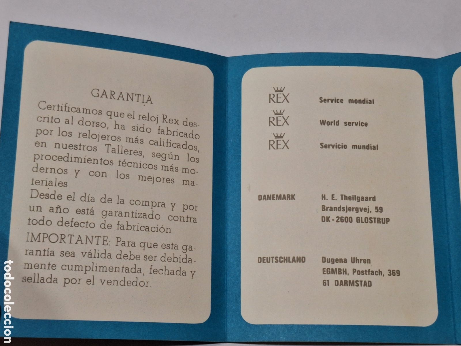 Herramientas de relojes: Certificado de garant&iacute;a reloj Rex . - Foto 4